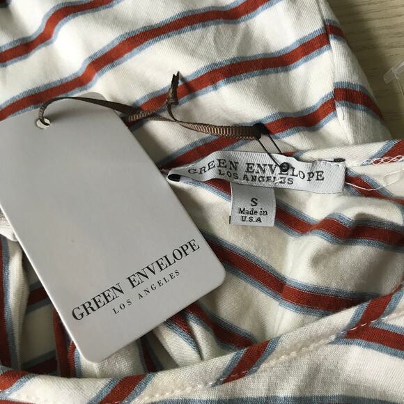 Green Envelope‎ Top Womens Small Cream Tank Stripe Tie Bow Preppy Basic Soft - Picture 9 of 10